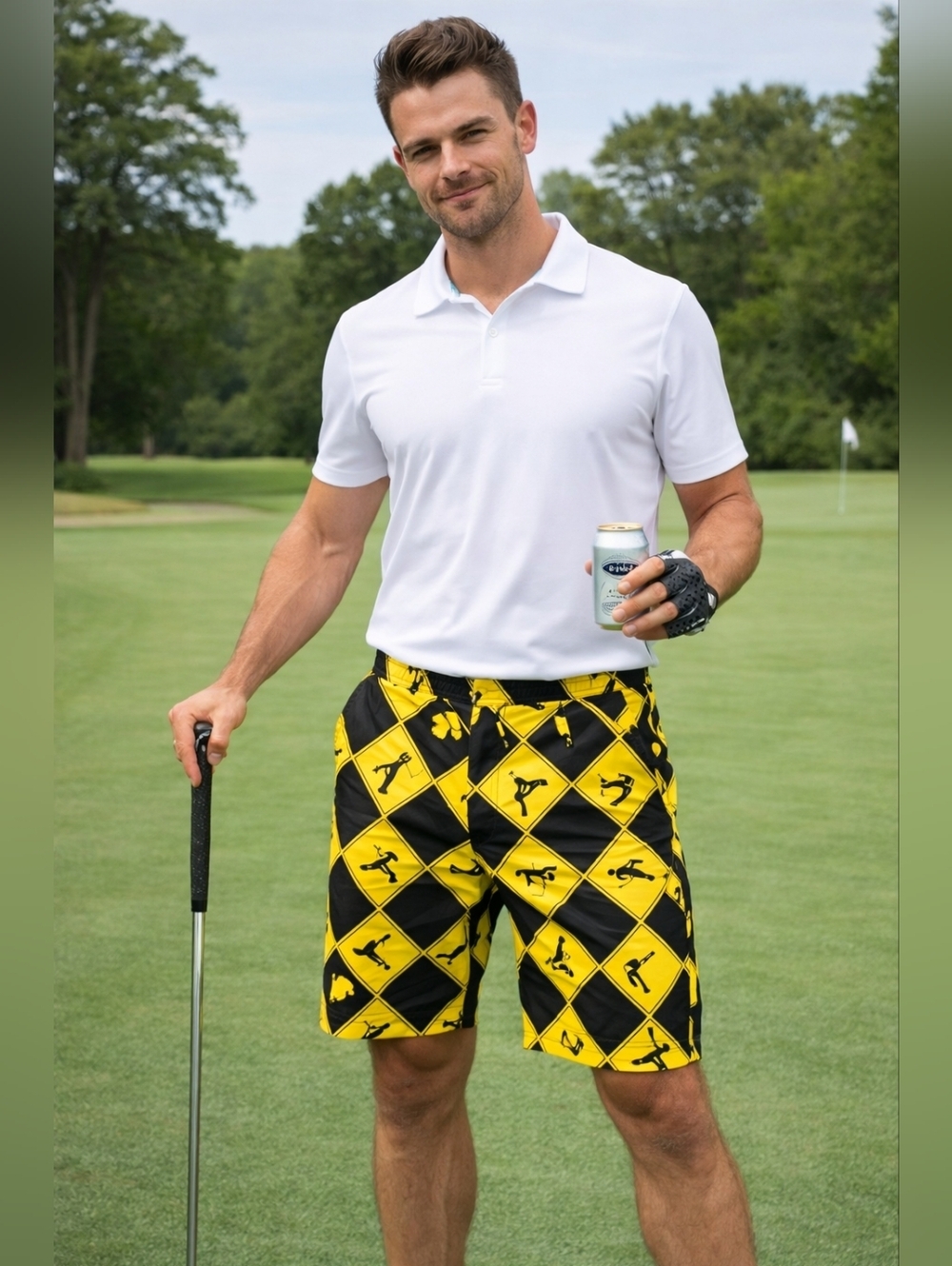 Royal & Awesome Swing Under Construction Golf Shorts 36 NWOT